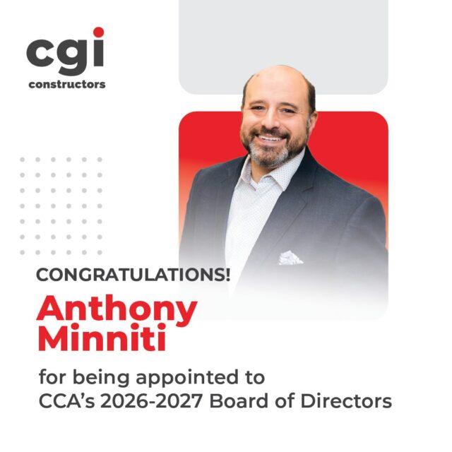 Please join us in congratulating Anthony Minniti on his appointment to the @constructioncan (CCA) 2026–2027 Board of Directors.

His leadership and dedication continue to make a meaningful impact on our industry. We’re proud to see CGI represented at the national level. 

#CGIConstructors #CCA