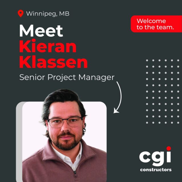 Please join us in welcoming Kieran Klassen to the CGI team as our newest Senior Project Manager in our Winnipeg office!

Kieran joins our Manitoba team with experience in construction project delivery and a focus on building strong client relationships.

We're excited to have Kieran on board and look forward to the knowledge and perspective he'll bring to our team.

Welcome to CGI, Kieran!

#CGIConstructors #NewTeamMember