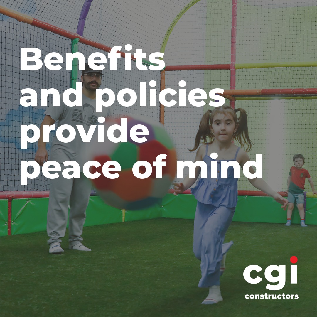 Our benefits and policies provide our employees with peace of mind when they need it most. A number of compassionate and family-friendly policies are in place to provide support for our people. From long-term disability and life insurance to our annual childcare grant and flexible work arrangements, we aim to provide employees and their families with the care and support they need to maintain a healthy work-life balance.
#CGIConstructors